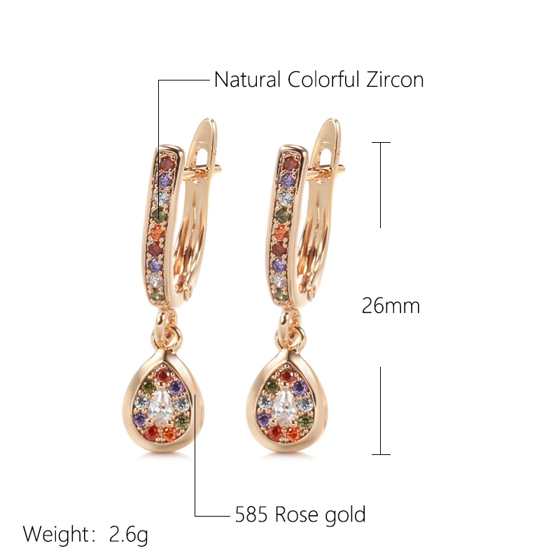 Kinel Trend 585 Rose Gold Long Dangle Earring for Women Colorful Natural Zircon Water Drop Earrings Wedding Party Daily Jewelry