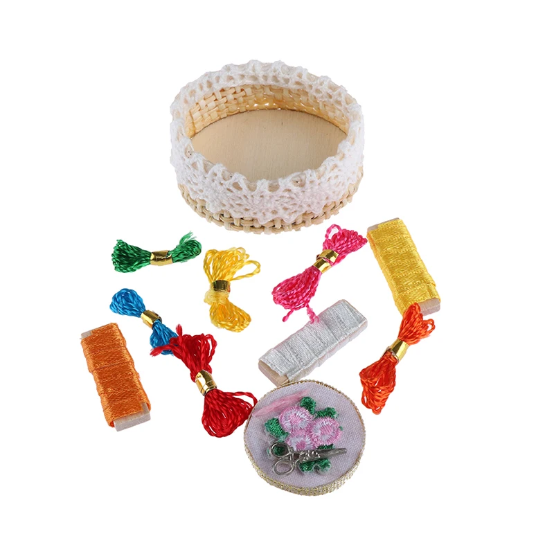 1/12 Poppenhuis Miniatuur Accessoires Mini Borduren Gereedschap Set Simulatie Naaien Schaar Draad Model Speelgoed Voor Poppenhuis Decor