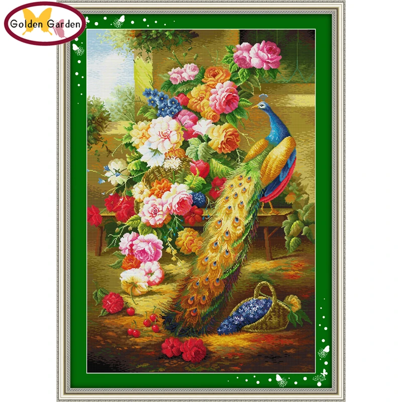 GG Wealth and Honour Peahen Patterns Counted Cross Stitch 11CT 14CT Cross Stitch Kit for Embroidery Needlework Home Decor