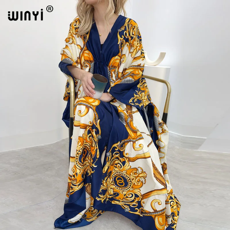 robes de cocktail  Women V-Neck Long Dress  Muslim Pakistani Marocain Elegante African Lslanm Holiday Batwing Sleeve Silk Robe