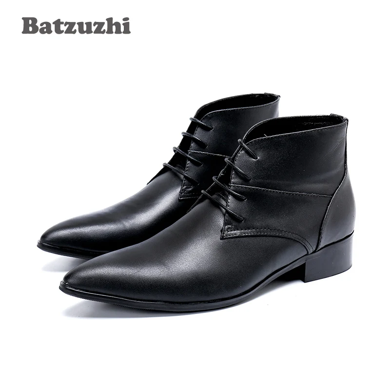 

Batzuzhi Japanese Type Men Ankle Boots Pointed Toe Genuine Leather Boots Men Lace-up Formal Business Gentlemen Botas Hombre, 46