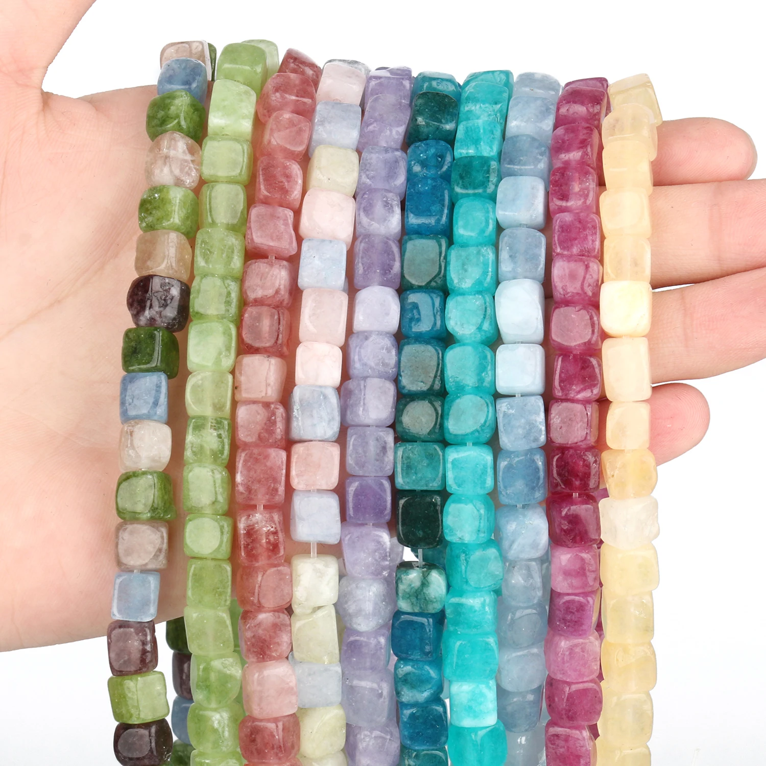 Natural Stone Square Beads Amazonite Amethyst Aquamarine Jade Beads for Jewelry Making Bulk DIY Bracelet Charms Accessories 8mm