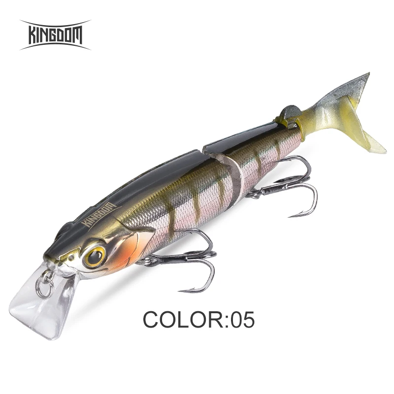 KINGDOM Minnow-Köder mit mehreren Gelenken, 120 mm, 17,5 g, schwimmende Oberfläche, harte Köder, Minnow-Swimbait, Forelle, harte Wobbler, weicher T-Schwanz-Köder