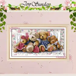 Bear Family(1) Patterns Counted Cross Stitch Set 11CT 14CT 16CT Stamped DMC Cross-stitch Kit Embroidery Needlework Home Decor