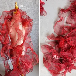 1 Yard Wave Pleated Cloth Lace Trim Fabric Red Organza DIY Decor Ribbon Collar Skirt Wedding Dress Designer Accessories