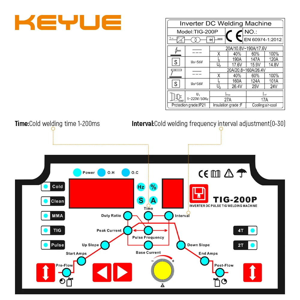 KEYUE TIG-200P Pulse Cold Tig Welding Machine TIG/COLD/PULSE/CLEAN/SMART/Au-Ag Cold  Multifunctional Welder