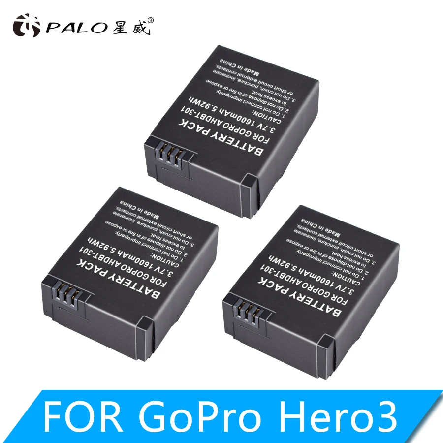 3 шт./лот 1600 мАч akku Go Pro hero 3/3 + аккумулятор AHDBT-301 AHDBT301 AHDBT-201 для gopro HERO 3 gopro3 + детали, оптовая продажа