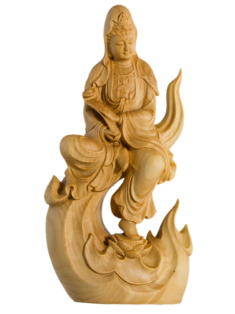 

XS209-13CM Hand Carved Boxwood Carving Figurine Buddha Statue Home Decor -Feng Shui Ruyi Guanyin Sculpture