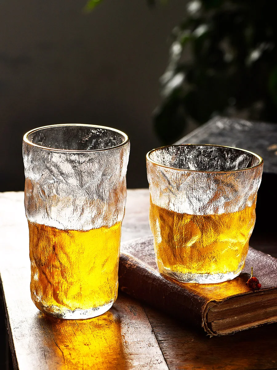 

Bark pattern lead-free water cup coffee cup Japanese style high color glass glacier beer cup frosted glass for restaurant