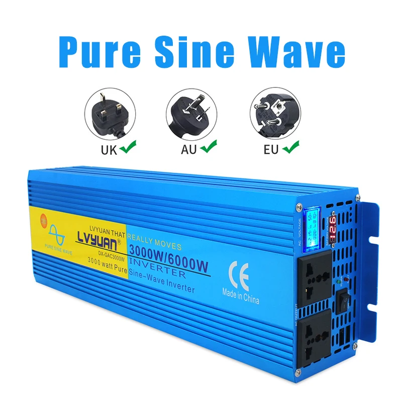 Inverter a onda sinusoidale pura 4000W/5000W/6000W DC 12V/24V a AC 220V 230V convertitore di tensione LCD e Display a LED doppia presa universale