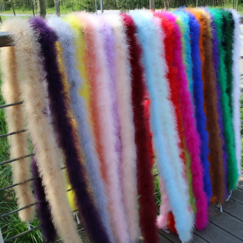 

2 meters Thicken Fluffy Turkey Feather Boa Soft Full Plume Trim Stripe for Wedding Party Costume Stage Cosplay DIY Decoration