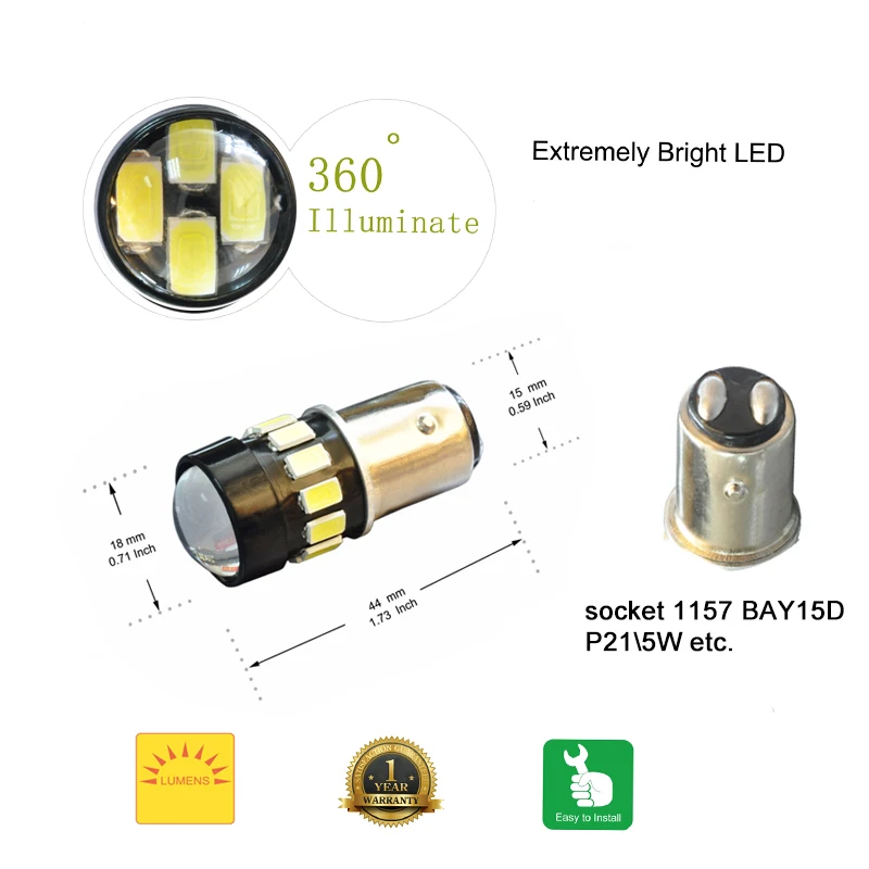 JIACHI 100PCS High Power 1156 BA15S P21/5W BAY15D 1157 BAY15D Led Lights Lamp 3157 7443 W21W W21/5W Turn Signal Brake Bulb DC12v