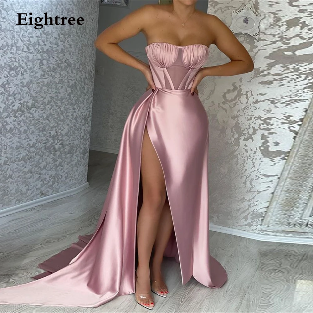 

Eightree 2024 Dusty Pink Long Sleeveless Evening Dress High Side Slit Strapless Long Formal Party Prom Dresses Vestidos de festa