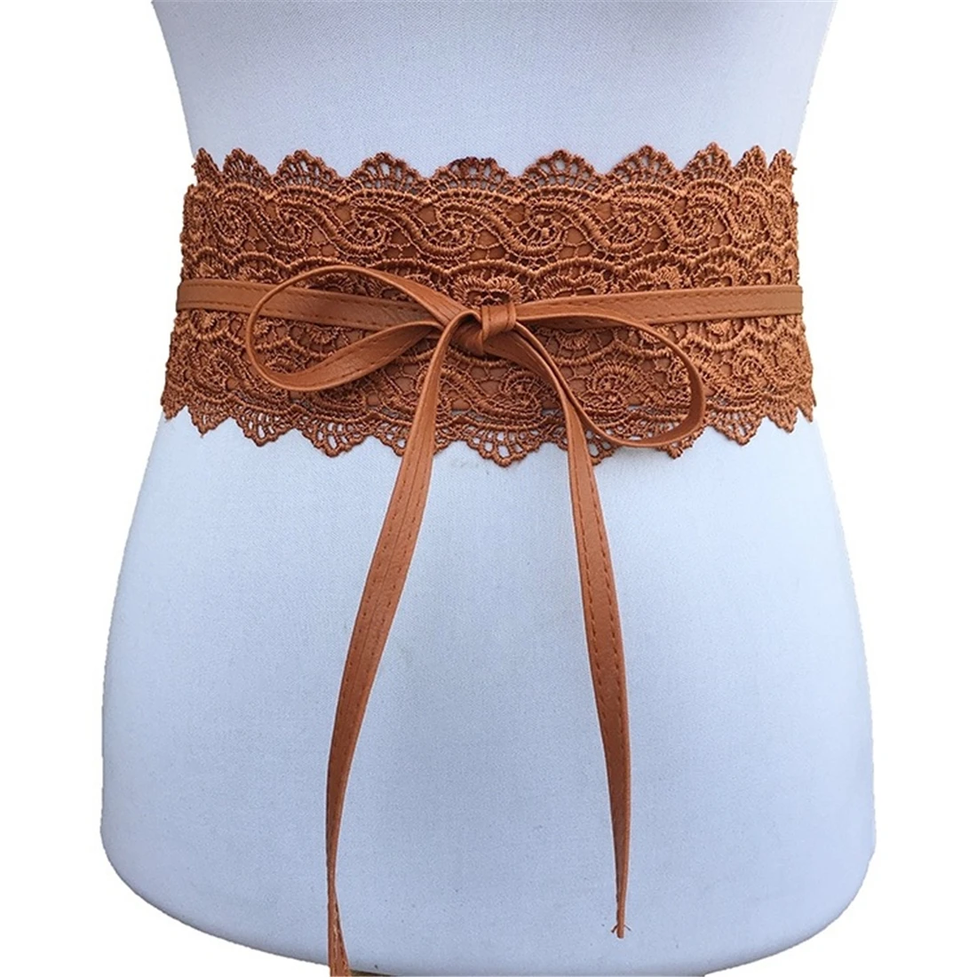 Women Waistband Wide Corset Lace Belt Faux Leather Lace Waistband Female Dress Waistband Solid Color Slim Fit Belts Bowknot