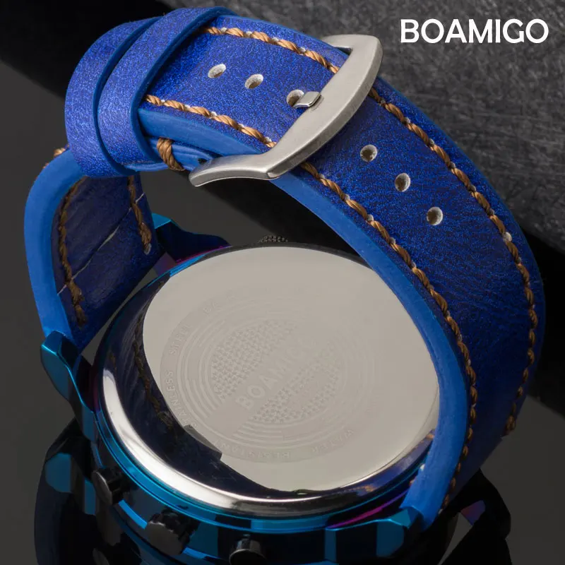 BOAMIGO Mens Military Watches Men Sports Watches Men\'s Quartz LED Digital analog 3 Clock Male brown Blue Wrist Watch waterproof