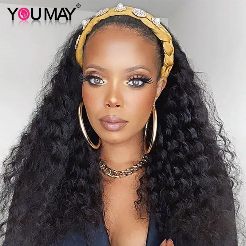 

Deep Curly Headband Wig 250 Density Human Hair Wig With Headbands Brazilian Virgin Hair Deep Wave Frontal For Black Woman YouMay