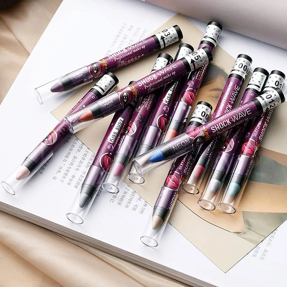 Fard à paupières coloré dégradé scintillant fard à paupières bâton crayon 2 en 1 stylo à lèvres étanche