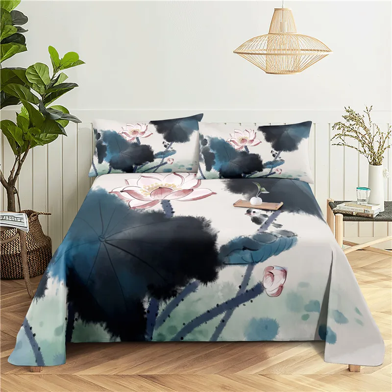 

Lnk Lotus 0.9/1.2/1.5/1.8/2.0m Digital Printing Polyester Bed Flat Sheet With Pillowcase Print Bedding Set