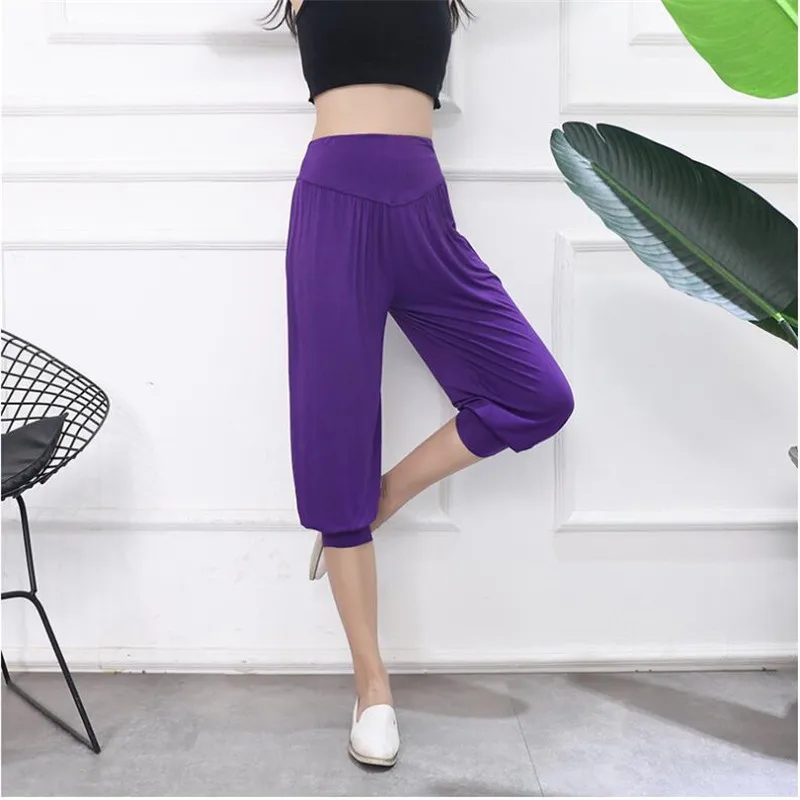 Short Leggings Harem Pant For Women Jogger Dance High Waist 3/4 Capris Modal Cotton Loose Legins Large Size Purple Grey Black