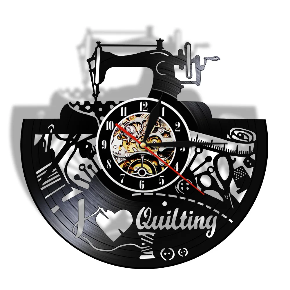 Sewing Machine Vinyl Record Wall Clock I Love Quilting Hanging Modern Design Art Sewing Room Tailor Shop Decor Seamer Store Gift