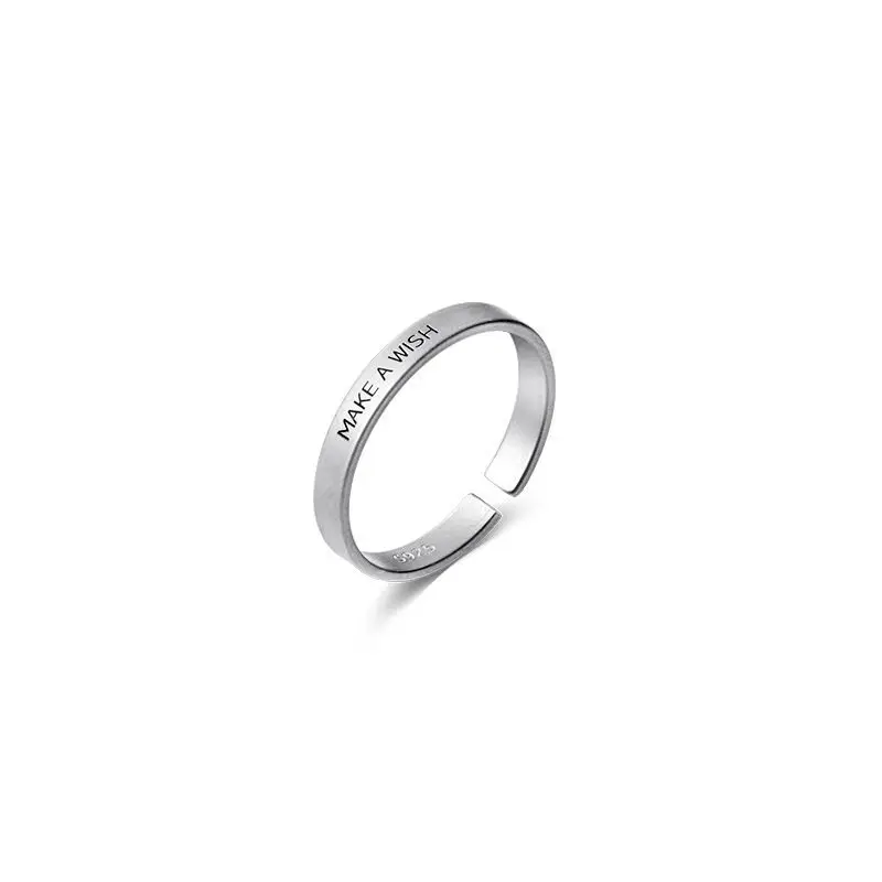 YIZIZAI Simple Make A Wish Matte Letter Ring for Women Men Retro Creative Opening Silver Color Finger Rings Party Jewelry Gifts