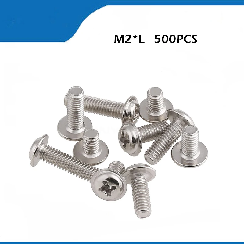 500PCS-M2*4/5/6/8/10/12/16 High Quality Nickel Plated Cross Round Head Self Tapping Screws With Pad Pan Head Tapping Screws