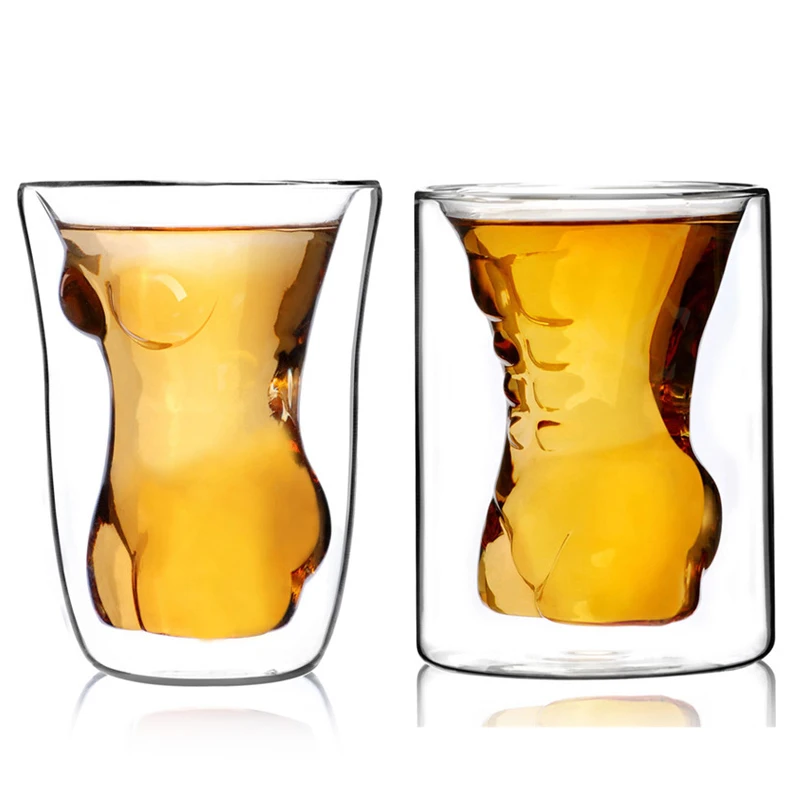 

Crystal Glasses with Double Bottom Man Shape Glass Cup Drinking for Beer Whiskey Cocktail for Kitchen Bar кружка с двойным дном