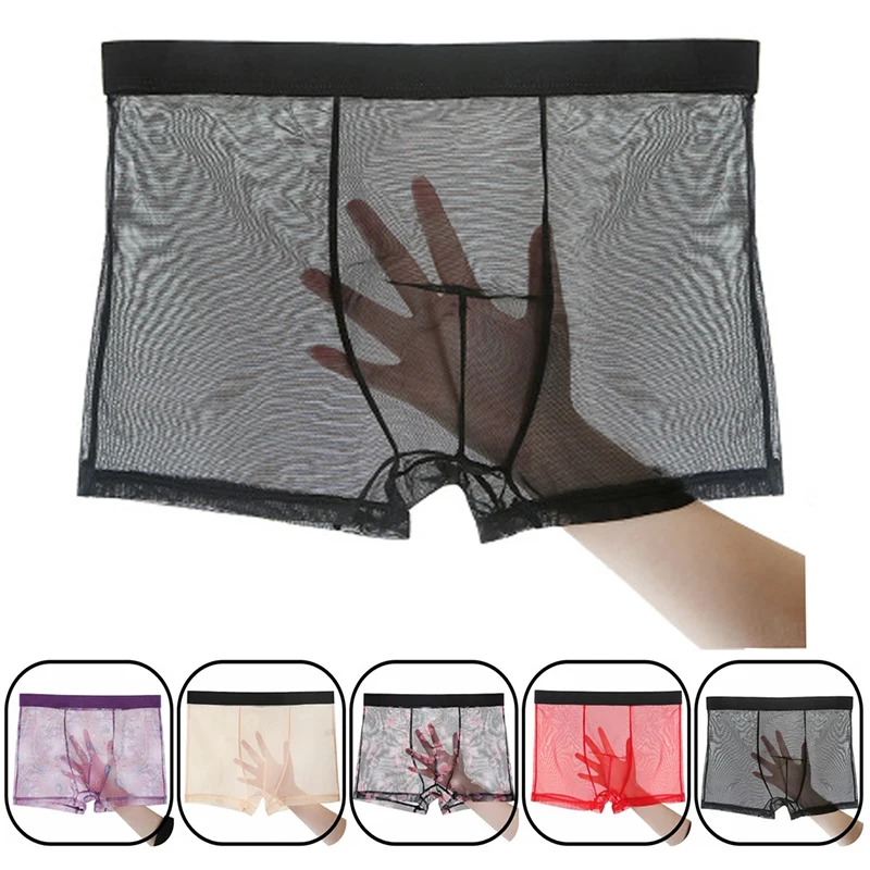 Mens Underwear Mens Ultra-thin Transparent Boxershorts Male Mesh Slips Homme Panties Boxer Shorts Comfortable Men\'s Underpants