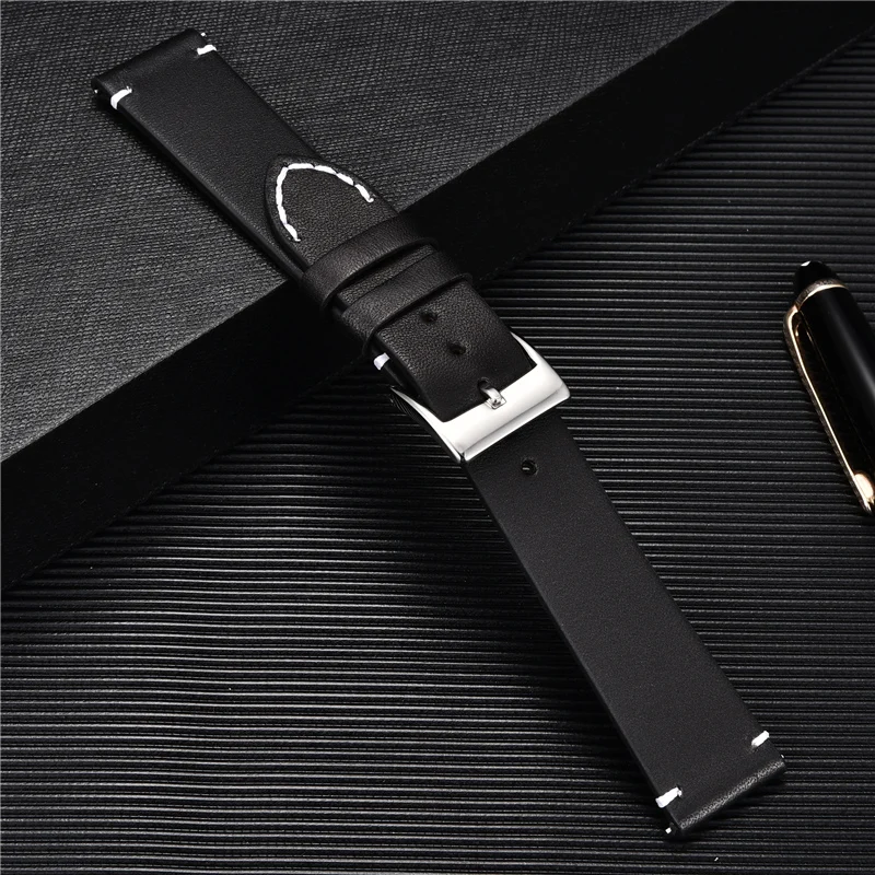 Ultra-thin Quick Release Leather Watchband 18mm 20mm 22m 24mm Bracelet Smart Watch Straps Soft Matte Wristwatch Band