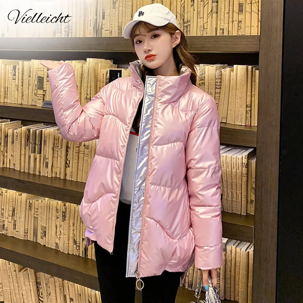 Vielleicht 2020 New Autumn Women\'s Winter Coats Fashion Glossy Stand Collar Parkas Winter Jacket Women Shinny Padded Cotton Coat