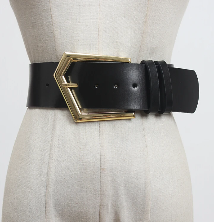 

Women's runway fashion black genuine leather Cummerbunds female Dress Corsets Waistband Belts decoration wide belt R3125