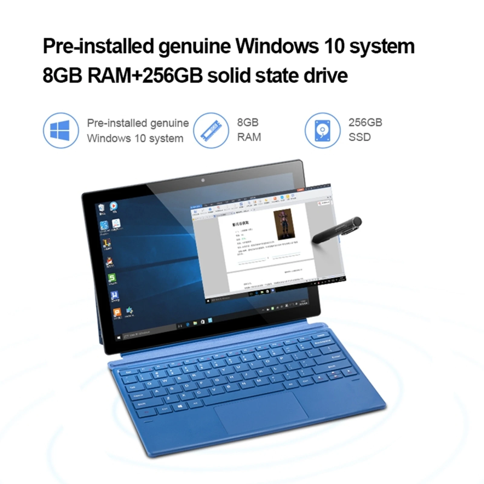 PibagW12-Tablette PC de 12.3 pouces avec système Windows 10, Qualcomm Snapdragon 256 Octa Core, jusqu'à 850 GHz, GPS, 2.96x2880, 4G, persévérance, 8 Go, 1920 Go