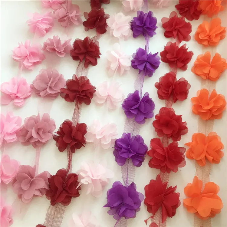 10Yd/lot 22 Color 3D Chiffon Flowers Lace Fabric, Handmade Flower Bridal Bouquets Shoes Flower Corsage Wedding Accessories RS320