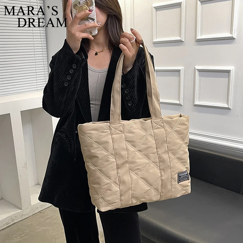 

Mara's Dream Shoulder Bags Luxury Space Cotton Handbag Women's Bags Designer Lady Wide Hand Carry Commuter Large Bag Lattice Bag