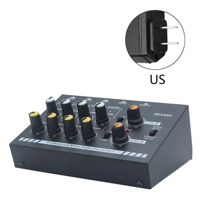 Mixer de som baixo ruído com adaptador de energia, 8 canais eu/uk/us plug mix800
