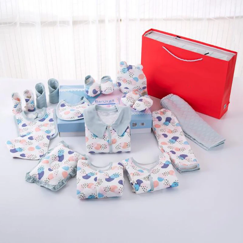 Newborn Baby Clothing Suits Boys Girls Rompers Shirt Pants Pillow Clothes Set Cotton Infant Gift 18Pcs/set