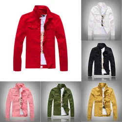 Chaqueta vaquera de estilo coreano para hombre, chaqueta vaquera ajustada de manga larga, informal, Color sólido, primavera y otoño