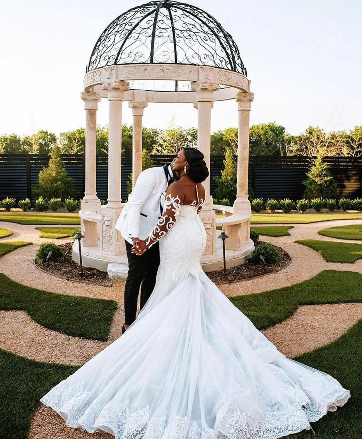 Vestidos de boda de talla grande de Sudáfrica, ropa de encaje transparente, ilusión de mangas largas nupciales, vestido de novia de sirena