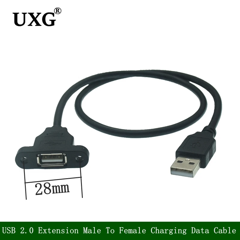 USB 2.0 Extension Cable Male To Female Charging Data Cable Cord With Screw Panel  Mount Foil+Braided Shielded Spacing 28mm cable