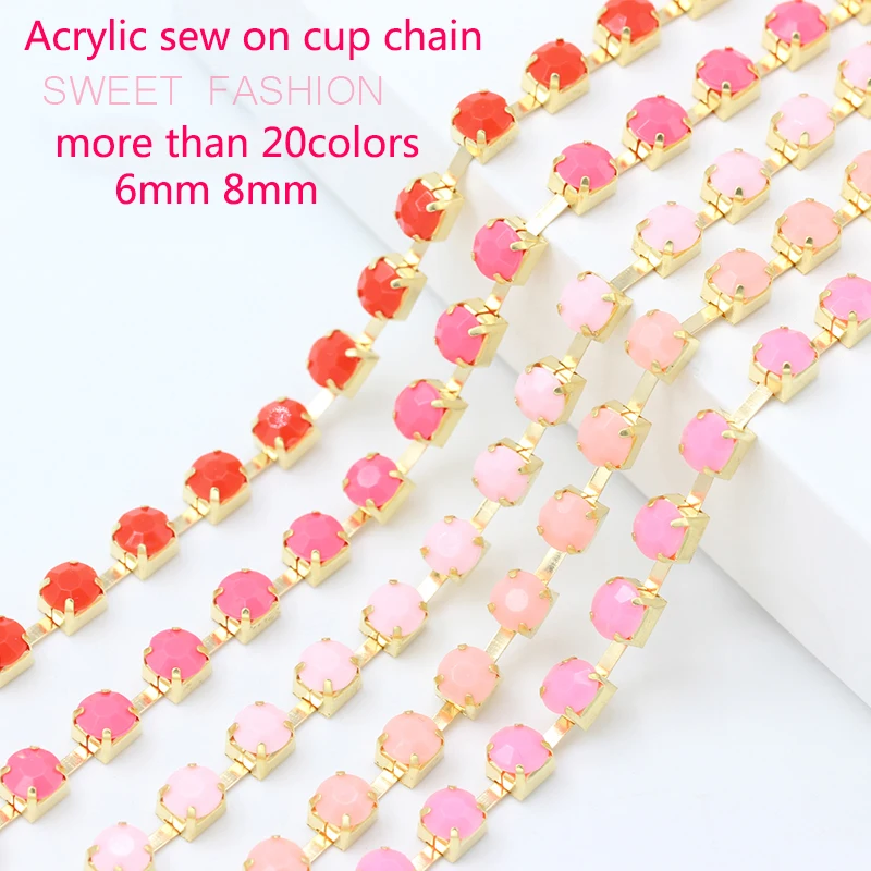1Yard ss28 ss38 Candy Acrylic Crystal Rhinestone Trim cup claw brass chain Sew Glue On Trimming DIY Sewing Accessories Crafts