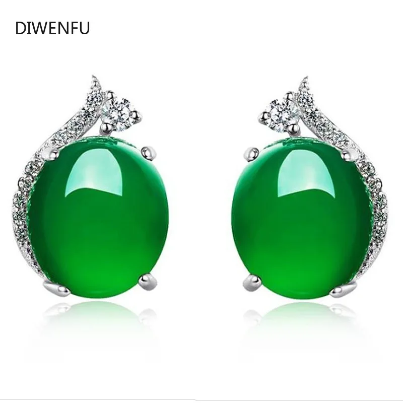 

Silver Color S925 Agate Jewelry Stud Earrings for Women Round Simple Crown Jade Earrings Fine Valentine Jewelry 925 for Women