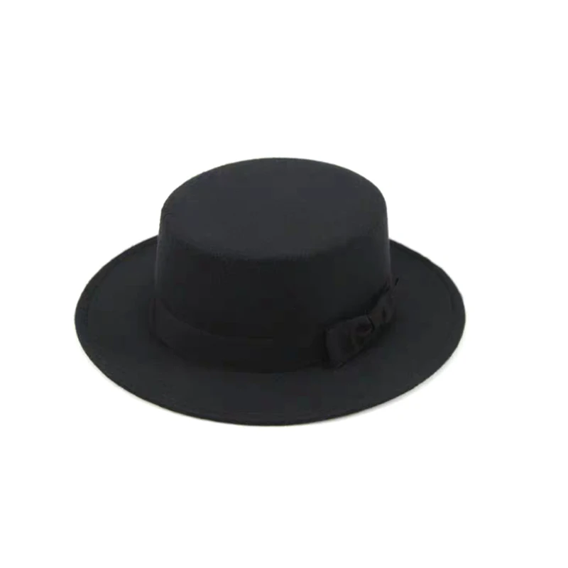 New artificial wool Jazz Felt Flat Top Hat Autumn Winter For Women\'s Felt Wide Brim Fedora Hat gorros mujer invierno Top Hat