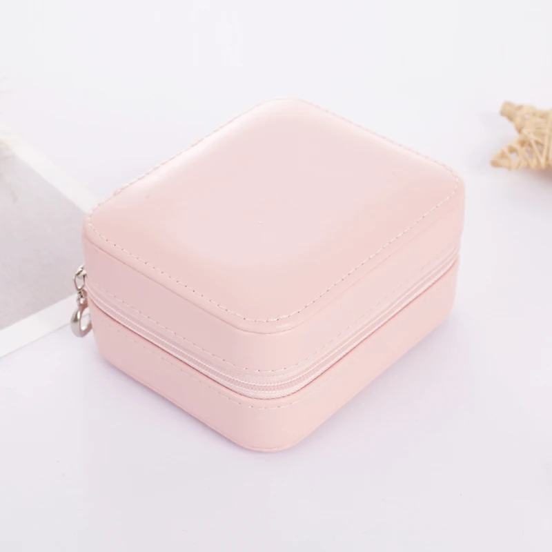 In Stock Leather Travel Portable Mini stud earrings ring Jewelry Box Case with Mirror Jewelry Display Box Useful MakeupOrganizer