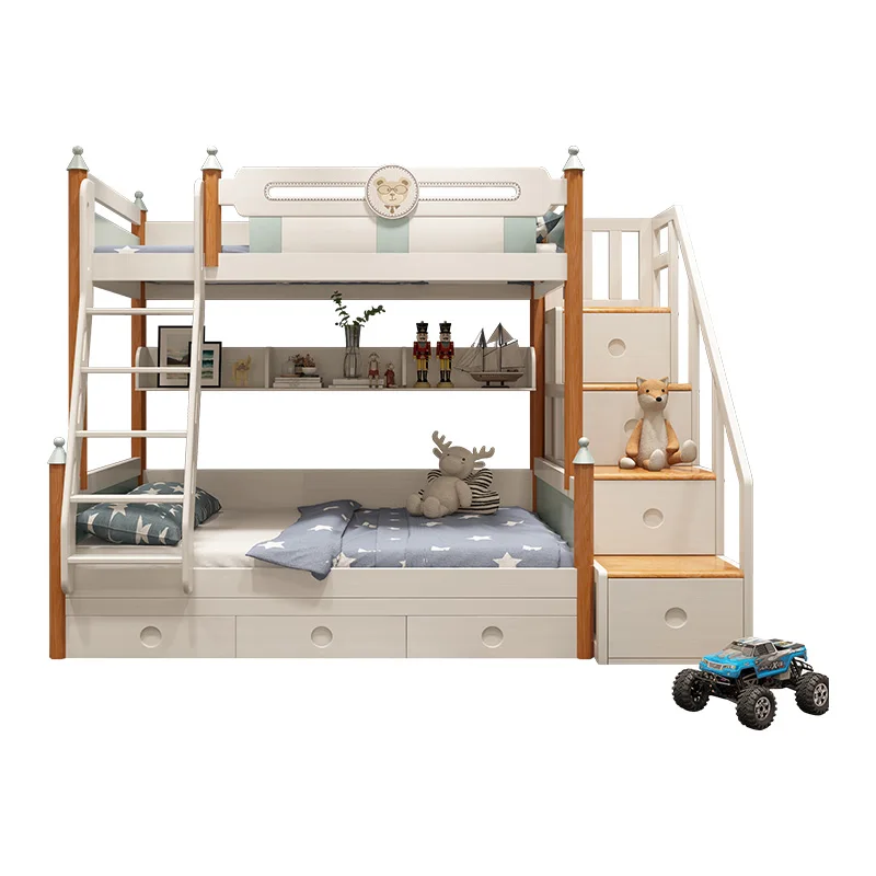 Nordic all solid wood double bed children's double bed multi function double bed