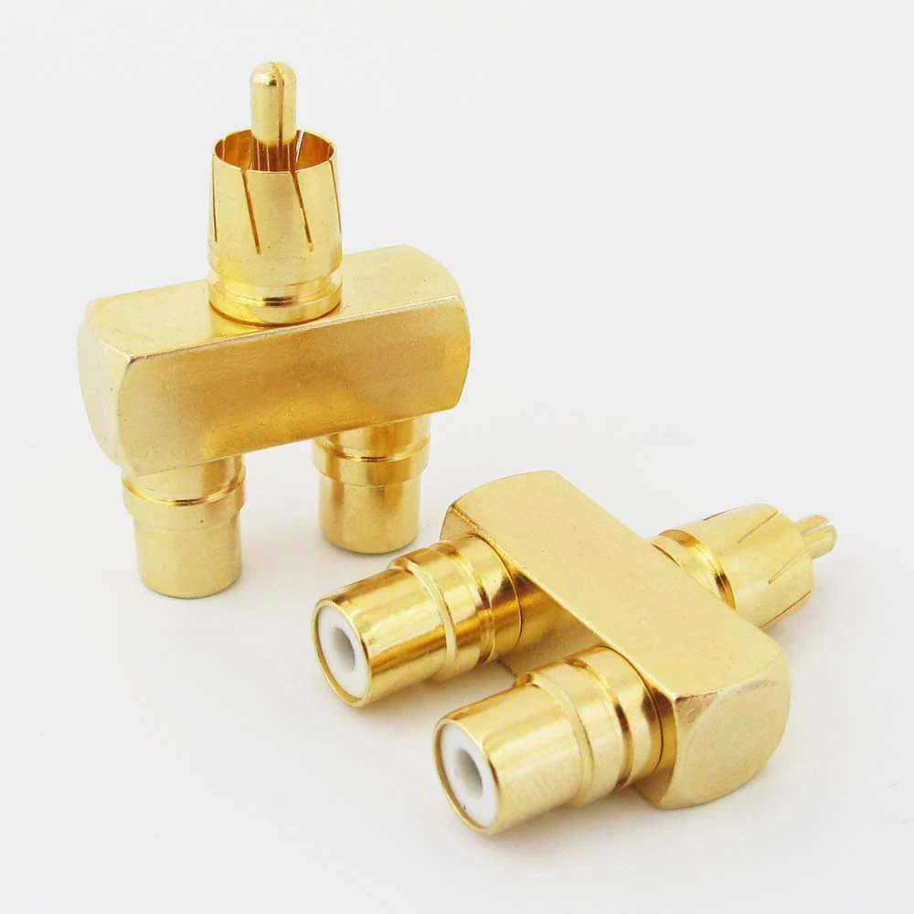 1pc Gold Plated One RCA Male to Two RCA Female Connector RCA Audio Y Splitter Adapter