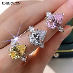 Sunlight 100% 925 Sterling Silver 10*14mm Water Drop Topaz High Carbon Diamond Rings for Women Wedding Party FIne Jewelry Gifts