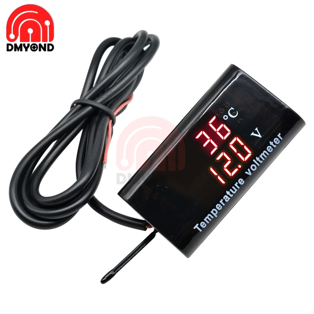 DC 12V 0.28 Inch Voltage and Temperature Motorcycle Car Dual IPX6 Waterproof Digital LED Display Waterproof Panel Meter Red-Red