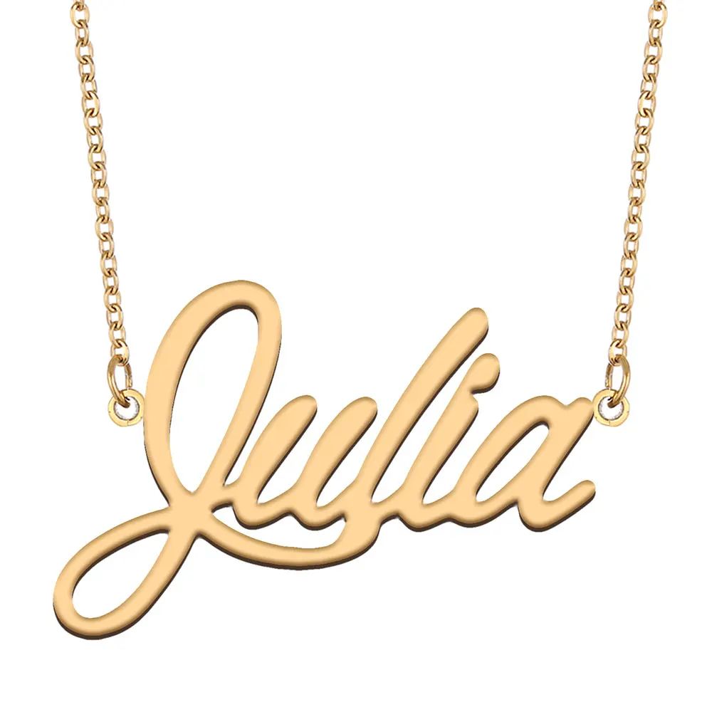 Julia Nameplate Necklace for Women Personalized Stainless Steel Jewelry Gold Plated Name Pendant Femme Mothers Girlfriend Gift