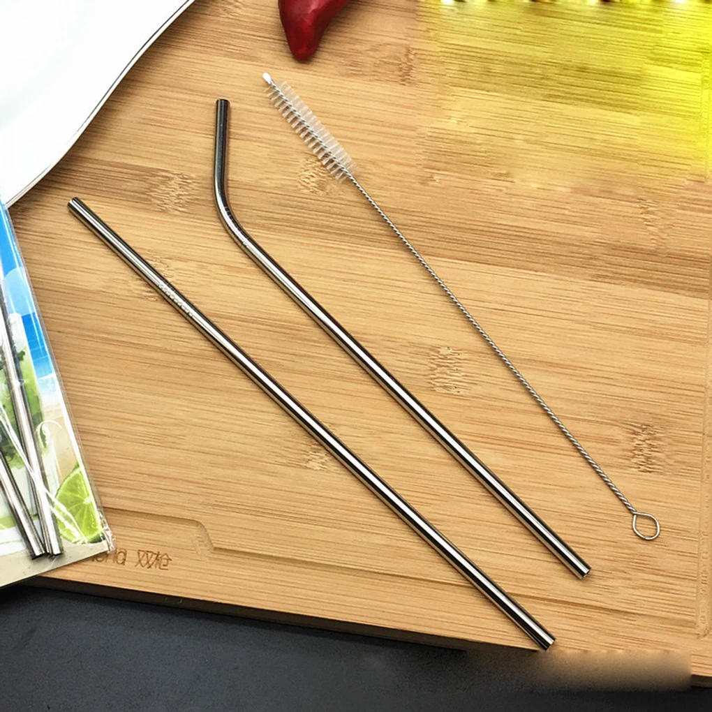 3pcs/Set Straw Brush Set 21.5cm Stainless Steel Straw Reusable Drinking Bottle Straight Bend Straw Soft Tube Brush Cleaner