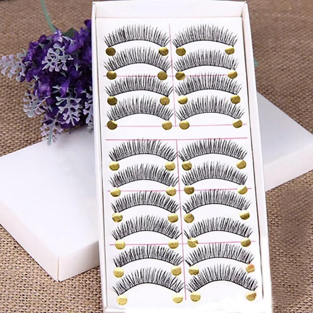 10 Pairs Thick Long Cross False Eyelashes Makeup Natural Fake Thick Black Eye Lashes Box Package